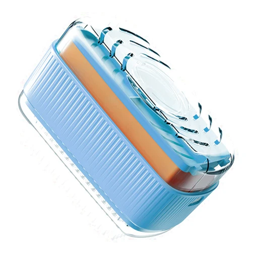 Qoyntuer Foaming Soap Box with Roller Bubble Case for Laundry,Soap Cleaning Storage Dispenser,Portable Bar Dispenser Brush,Keeps The Dry Blue