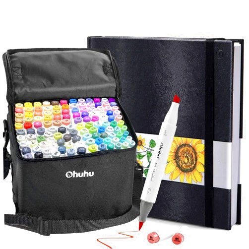 Ohuhu 120 Colors Alcohol Brush Markers (Brush & Chisel, Bonus 1 Colorless Blender) + 8.3