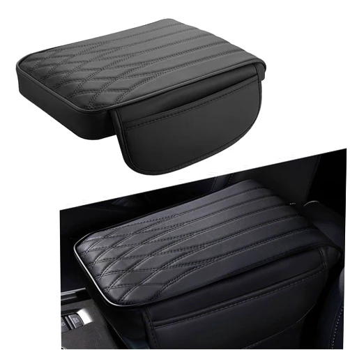 Leediga 1 PC Car Armrest Box Pad with Storage Pockets, Heightening Function, Six-Second Rebound Design, 12.59In x 8.66In x 1.96In Durable Vehicle Protective Cover, Universal for Most Cars (Black)