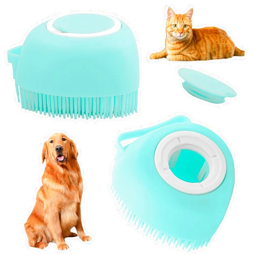 Airfly Dog Bath Drush Comb Silicone Rubber,Grooming Shower Brush for Short Long Haired Dogs and Cats Washing,Puppy Massage Soft Brush Hair Fur Grooming Cleaning,Shampoo Dispenser (Blue)