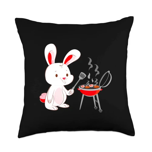 AKOKAY Easter Bunny Grilling Shirt Easter Shirts Barbecue BBQ Throw Pillow