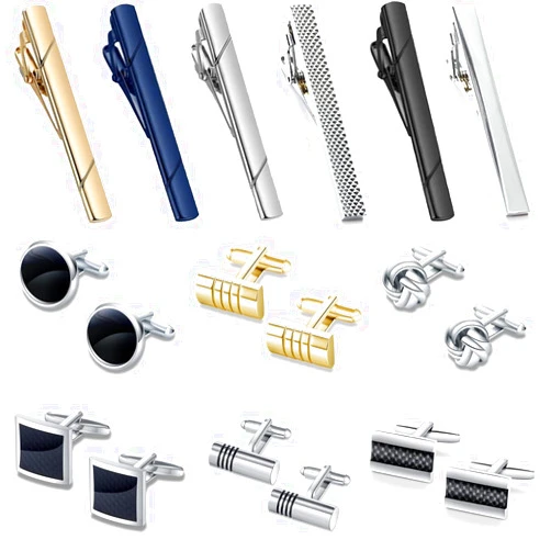 FINZOR 18Pcs Tie Clip Cufflinks Set for Men Necktie Tie Bar Clips Business Shirts Tuxedo Wedding Gift