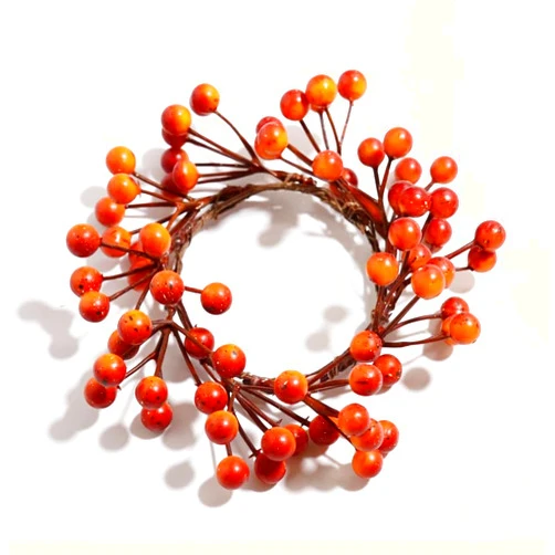 Werdecade 2 Pack Candle Rings Wreaths with Artificial Orange Berries Mini Berry Twig Candle Wreath Berry Rings 4