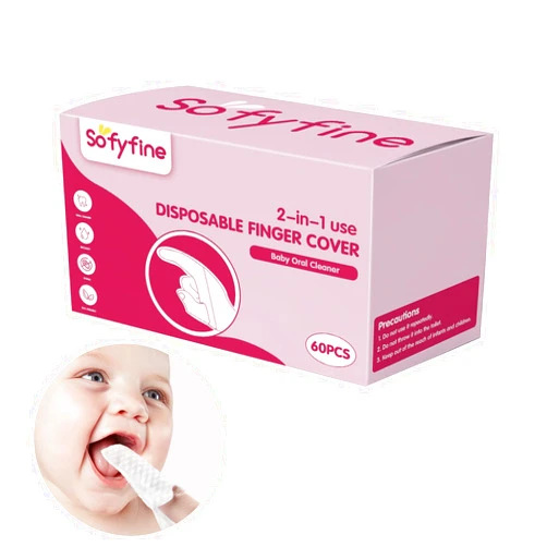 SOFYFINE 60 Counts Baby Tongue Cleaner and Oral Teeth Finger Toothbrush, Mouth and Gum Dry Wipes,for Newborn,0-36 Months Infants,Toddlers,2-in-1 Use as Cream Applicator