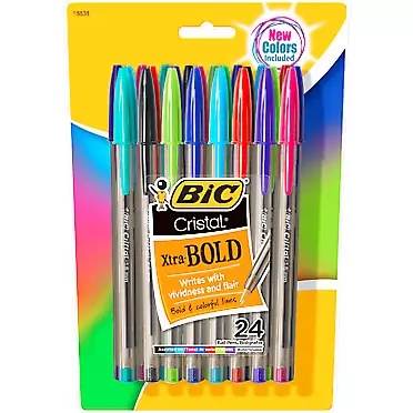 BIC Cristal Xtra Bold Fashion Ballpoint Pen, Bold Point (1.6mm), Assorted Colors, 24-Count 24 Count