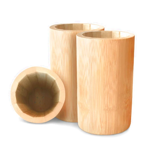 Sophie & Panda Bamboo Pen Holder Tooth Brush Holder - Don't miss this extremely versatile and beautiful cylinder bamboo storage organizer Chopstick Holder Makeup Brush Holder Utensil Caddy Pack of 3
