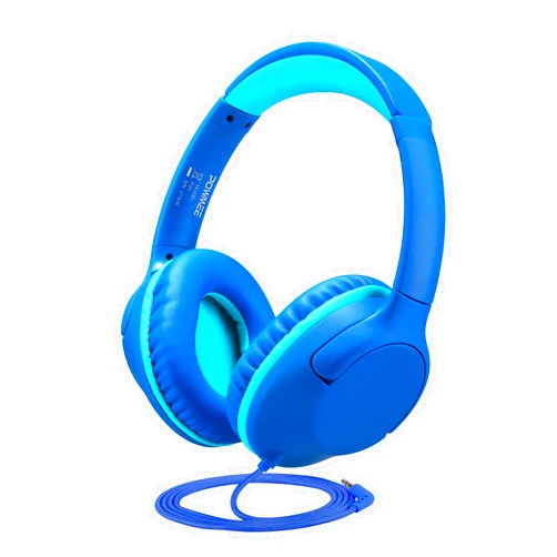 POWMEE P20 Kids Headphones for School, Kids/Teens/Boys/Girls with Safe 94dB Volume Limited, 3.5mm Jack Wired Cord Over-Ear for Fire Tablets/Travel/PC/Phones(Blue)