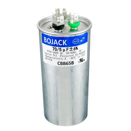 BOJACK 70+5uF 70/5MFD ±6% 370V/440V CBB65 Dual Run Circular Start Capacitor for AC Motor Run or Fan Start or Condenser Straight Cool or Heat Pump air Conditioner