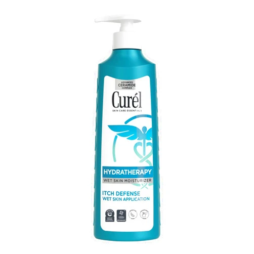 Curel Hydra Therapy, Itch Defense Moisturizer, Wet Skin Lotion, with Advanced Ceramide Complex, Vitamin E, & Oatmeal Extract, Helps to Repair Moisture Barrier, 12 Oz