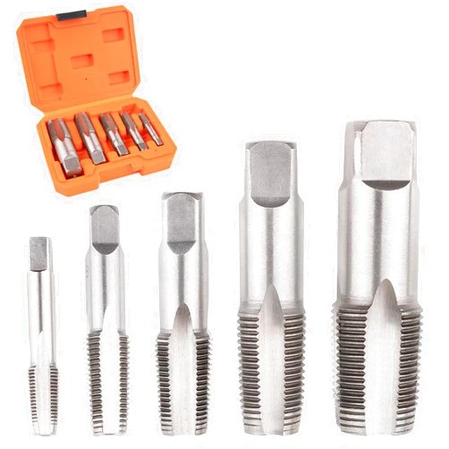 Oxurbae 5-Piece NPT Pipe Tap Set, Professional Pipe Taps Set, Precision Threading Tool Kit for Pipe Taper Threads, Carbon Steel NPT Tap Set with Storage Case, Sizes Includes 1/8