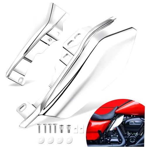 Benlari Chrome Mid Frame Air Deflectors Heat Shields Deflector 2009-2024 Compatible for Harley Davidson Touring Street Glide Road Glide Electra Glide Road King Ultra Limited Tri Glide CVO