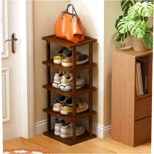 AFOORD Vertical Shoe Rack - Tall Narrow Shoe Rack Organizer for Small Spaces,5 Tier Bamboo Shoen Shelf for Entryway,Closet,Corner,Doorway,Skinny Shoe Shelf Space Saving Shoe Storage,Free Stackable DIY