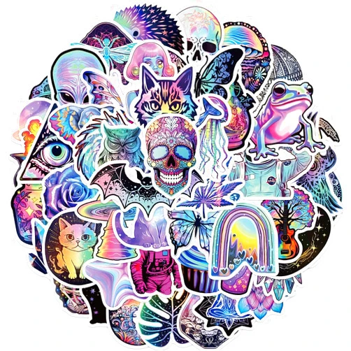 RGBEE 50Pcs Psychedelic Stickers for Water Bottle, Waterproof Vinyl Graffiti Stickers Pack for Laptop Skateboard Hydro Flask Scrapbooking Anime Trippy Stickers for Adults