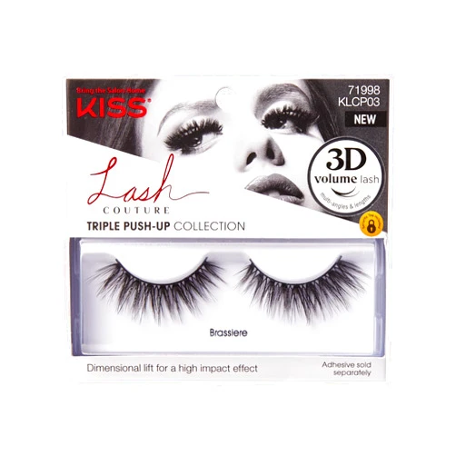 KISS Lash Couture Triple Push Up Collection, 3D Volume False Eyelashes with Triple Design Technology, Multi-Angles & Lengths, Cruelty-Free, Contact Lens Friendly, and Reusable, Style Brassiere, 1 Pair
