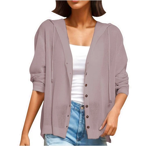 Generic Womens Oversized Cardigans Knitted Sweater Cardigan Coat Outwear Long Sleeve Button Loose Cardigan Hooded Outerwear