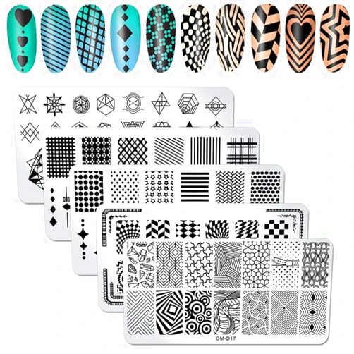 WOKOTO 5Pcs Nail Plates Stamping Set With Classic Geometric Stars Nail Image Plate Stamping Nail Art Kit For Women Girls