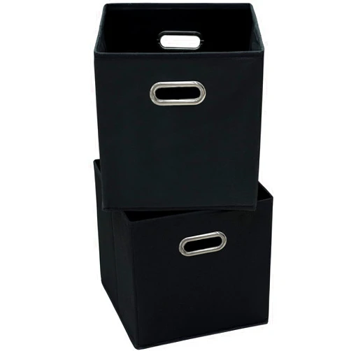 Yunkeeper 11 Inch Foldable Storage Bins ,Black Fabric Cubes Organizer Baskets with Handle for Closet or Collapsible Box, 11x11x11 Set of 2 (Black )