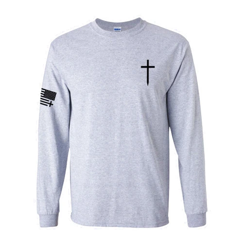 Trenz Shirt Company Christian Shirt Faith Cross Crest American Flag Mens Long-Sleeve Graphic T-Shirt