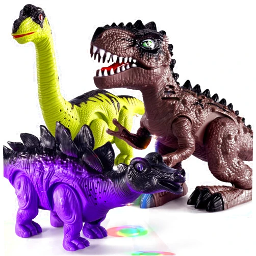 TEMI 3 Pack Electric Walking Dinosaur Toys for Toddlers 2-4 3-5 Years with Roar Sounds and Lights Up, Realistic Robot T-Rex, Brachiosaurus, Stegosaurus Dinosaur Figures for Kids
