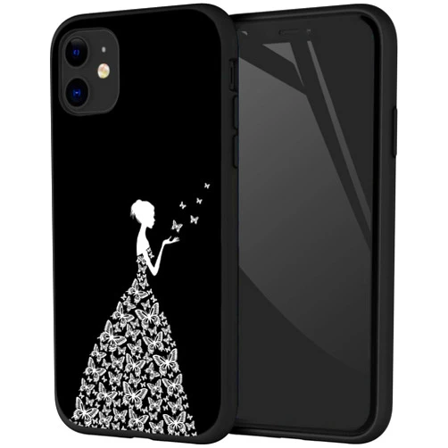 Cutehsj iPhone 12 Case, Designed for iPhone 12 Pro Case, TPU Shockproof Phone Case with Soft Anti-Scratch 6.1 inch Black Design Case for iPhone 12/12 Pro Case Skirt Butterfly