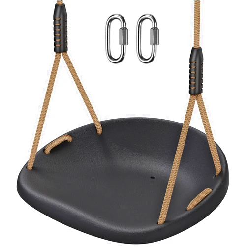 BeneLabel Heavy Duty Swing Seat with Adjustable Rope and Carabiners, Cushion Style Design Non-Slip Swing Seat, Playground Swing Set Accessories for Kids and Adults, Black