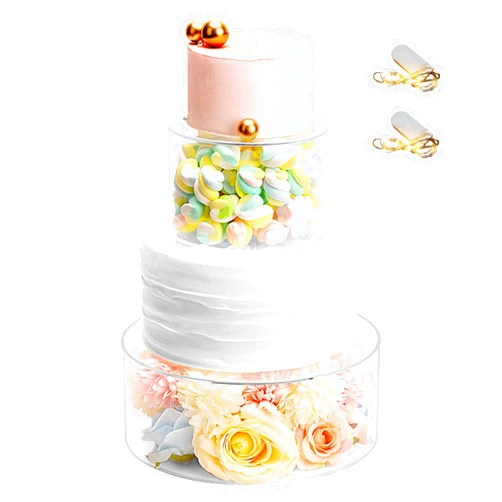 Choowin 2 Pcs Acrylic Cake Stand Fillable Cake Stand Thickened Clear Acrylic Cake Riser Cake Tier Cake Display Round Cake Stand Birthday Wedding Cake Stand Cylinder Stand for Party(10 inch,6 inch)