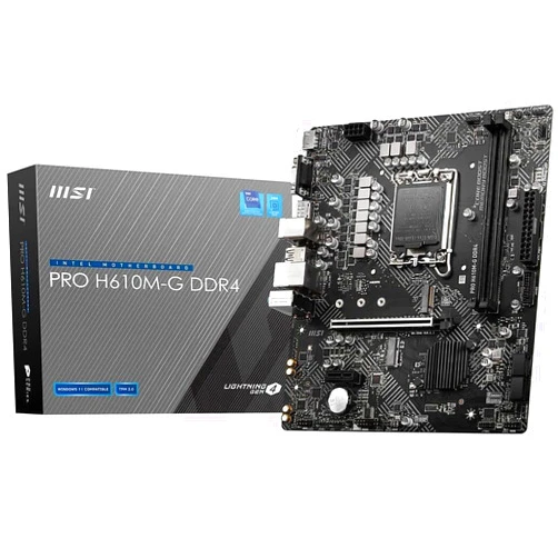 MSI PRO H610M-G DDR4 Motherboard (12th/13th/14th Gen Intel Core, LGA 1700 Socket, DDR4, PCIe 4, SATA 6Gb/s, 1Gbps LAN, M.2 Slots, USB 3.2, mATX)