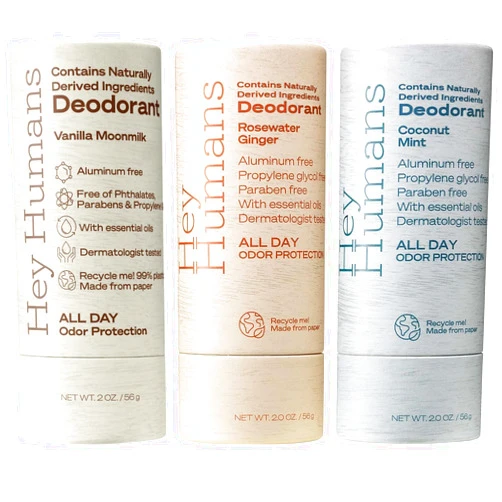Hey Humans Deodorant, Aluminum Free Deodorant, Contains Naturally Derived Ingredients, All Day Odor Control, Refreshing Essential Oils, Coconut Mint, Rosewater Ginger, Vanilla Moon Milk