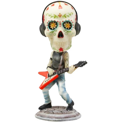 Ebros Gift Day of The Dead Skeleton Rock Band Guitar Player Guitarist with Headphones Bobblehead Statue 6.5