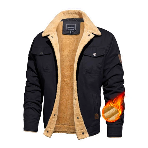 CRYSULLY Men's Winter Cargo Jacket Fur Collar Fleece Casual Warm Cotton Military Coat