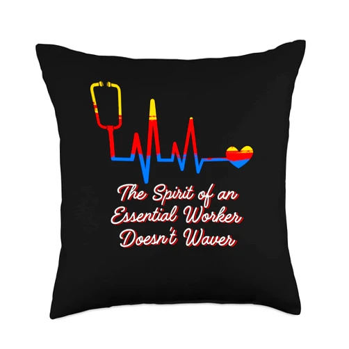 Frontline Worker Inspirational Medical Staff Spirit of an Essential Worker Frontliner Motivational Quote Throw Pillow, 18x18, Multicolor