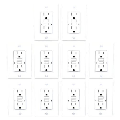 3GRACE 15 Amp GFCI Outlet, Tamper-Resistant GFI Receptacle with LED Indicator, Self-Test Ground Fault Circuit Interrupter, Decorator Wall Plates and Screws Included, UL Listed, White（10 Pack）