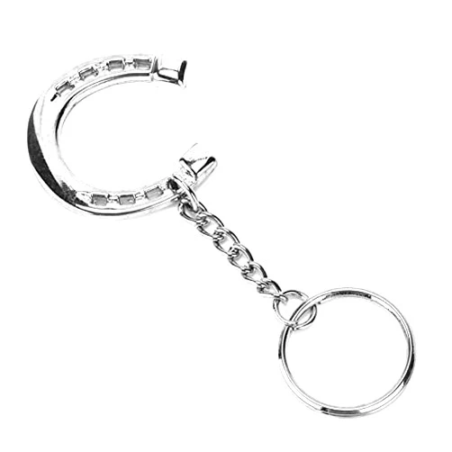 Pssopp Horseshoe Keychain Highly-Polished Horseshoe Keychain Favor Gifts Silver Horse Snaffle Bits Key Ring for Home