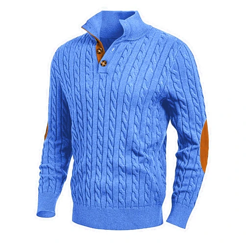 JMIERR Men's Cable Knit Pullover Sweater Casual Long Sleeve Stand Collar Button Knitted Sweaters