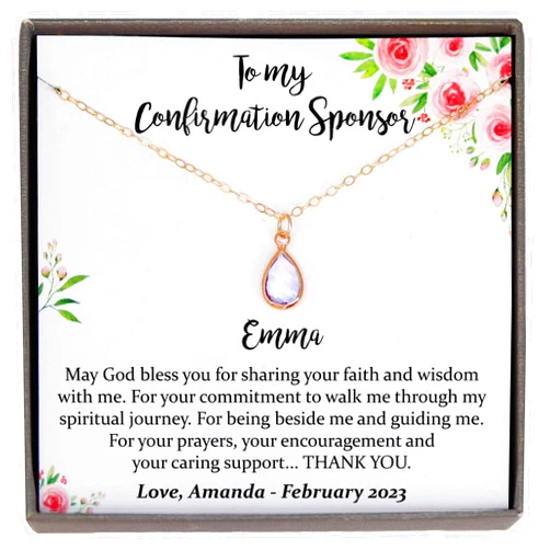 Be Wished Personalized Confirmation Sponsor Gifts for Women, Birthstone Necklace with Meaningful Message, 14K Gold Filled