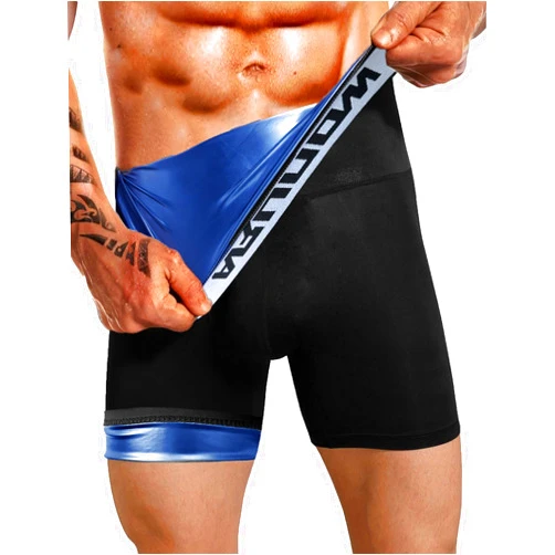 Viemahy Sauna Sweat Short Pants for Men Hot Thermo Sauna Leggings Compression Hight Waist Pants Workout Body Shaper Sauna Suit-BLUE