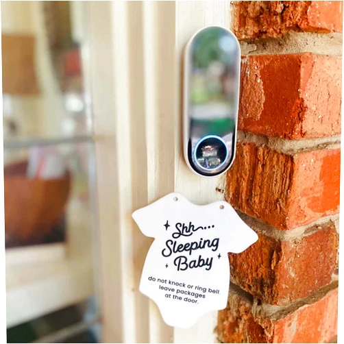 OENIZI 2pcs Acrylic Baby Sleeping Hanging Sign Plaque, Do Not Knock Or Ring The Bell, Round Wooden Door Hanger for Baby Room, Nursery, Front Door, Door Knob Decor (Acrylic)