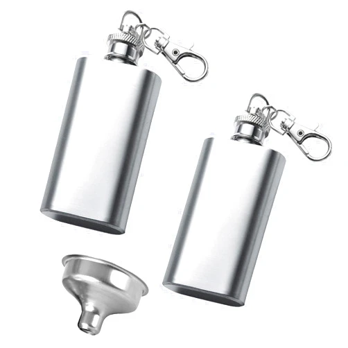 Qusmeiyici 2PCS Stainless Steel Hip Flask,2oz Hidden Flasks for Liquor for Men, Multifunctton Pocket Mini Small Pocket Flask,Mini Pocket Wine Bottle with Keychain 2oz Pocket Whiskey Bottle