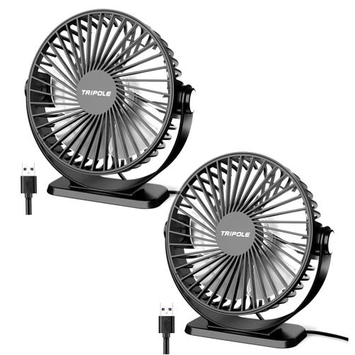 TriPole Desk Fan USB Powered 2 Pack Black Small Portable Fan, 3 Speeds Strong Airflow Mini Fan 360°Rotation Personal Fan 5.1 Inch Table Fan for Home Office Bedroom Desktop Travel, 4.9ft Cable