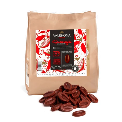 Valrhona Premium French Baking Dark Chocolate Discs (Feves). Classic GUANAJA 70% Cacao. Easy Melt. Easy to chop. Intense & Smooth with Bitter Notes. Sauces, Cakes, Mousses, Frostings 1kg (Pack of 1)