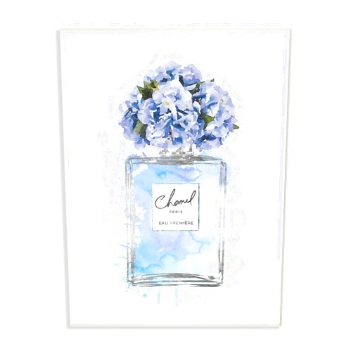 Stupell Industries Blue Flowers Perfume Bottle Watercolor Wall Plaque, 10 x 15, Multi-Color