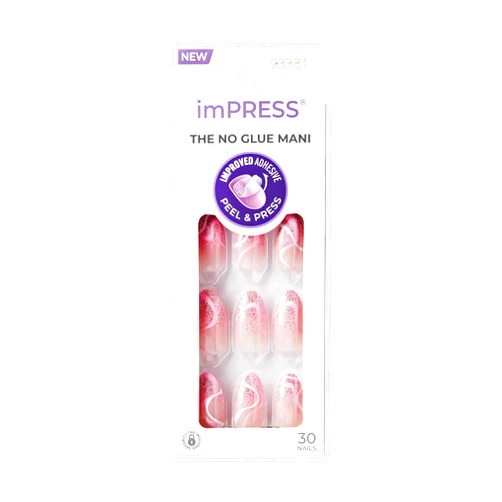 ImPRESS KISS imPRESS No Glue Mani Press-On Nails, Design, Wild Venus', Pink, Medium Size, Almond Shape, Includes 30 Nails, Prep Pad, Instructions Sheet, 1 Manicure Stick, 1 Mini File