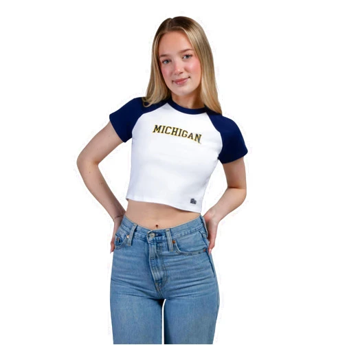 Hype and Vice Hype & Vice Homerun Tee for Women (Medium) - University of Michigan Tank Top for Women, Crop T-Shirt, College Shirts for Game Days - Navy