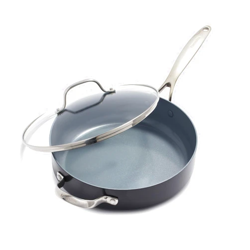 GreenPan Valencia Pro Hard Anodized Healthy Ceramic Nonstick 4.5QT Saute Pan Jumbo Cooker with Lid, PFAS-Free, Induction, Dishwasher Safe, Oven Safe, Gray
