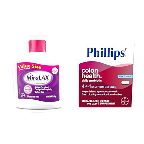 MiraLAX Bundle of MiraLAX Laxative Powder, 45 doses + Phillips' Colon Health Daily Probiotics, 90 Count