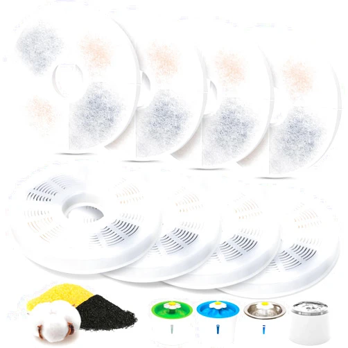 ELXXROONM 8 Pack Cat Water Fountain Filter Replacement Compatible with Catit, Cat Fountain Filters Compatible with Catit Design Senses Fountain/Flower Fountain/Senses 2.0 / Fresh & Clear Stainless Steel
