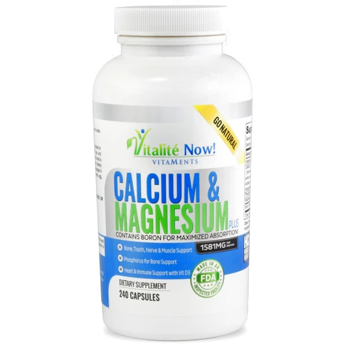 Vitalité Now! Best Calcium & Magnesium + Vitamin D3 400 IU - Highly Absorbable with Boron - 10 Forms of Calcium + Phosphorus for Bone Strength - All Natural - 240 Capsules - 2 Month Supply!