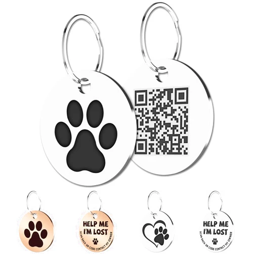 MYLUCKYTAG Stainless Steel QR Code Pet ID Tags Cat Tags - Pet Online Profile - Scan QR Receive Instant Pet Location Alert Email