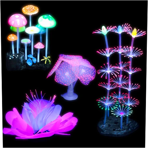 JiaUfmi 4 Pack Glowing Fish Tank Decorations Plants, Glow Aquarium Decorations, Glowing Mushroom Coral Plant Ornaments