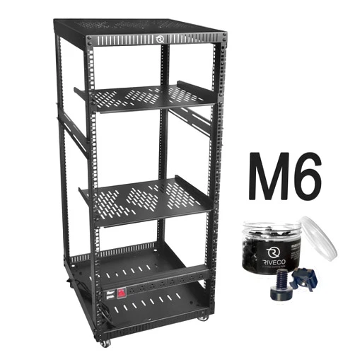 RIVECO 25U Network Rack with Reinforced Top Cover 4 Post Floor Rack on Wheels for 19